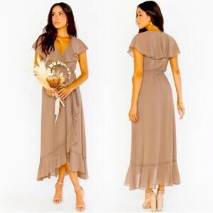 NWOT Show Me Your Mumu Jess Ruffle Midi Dress in Dune Chiffon Medium